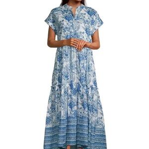 RO’s Garden Mumi Floral Geometric Blue Midi Dress size small